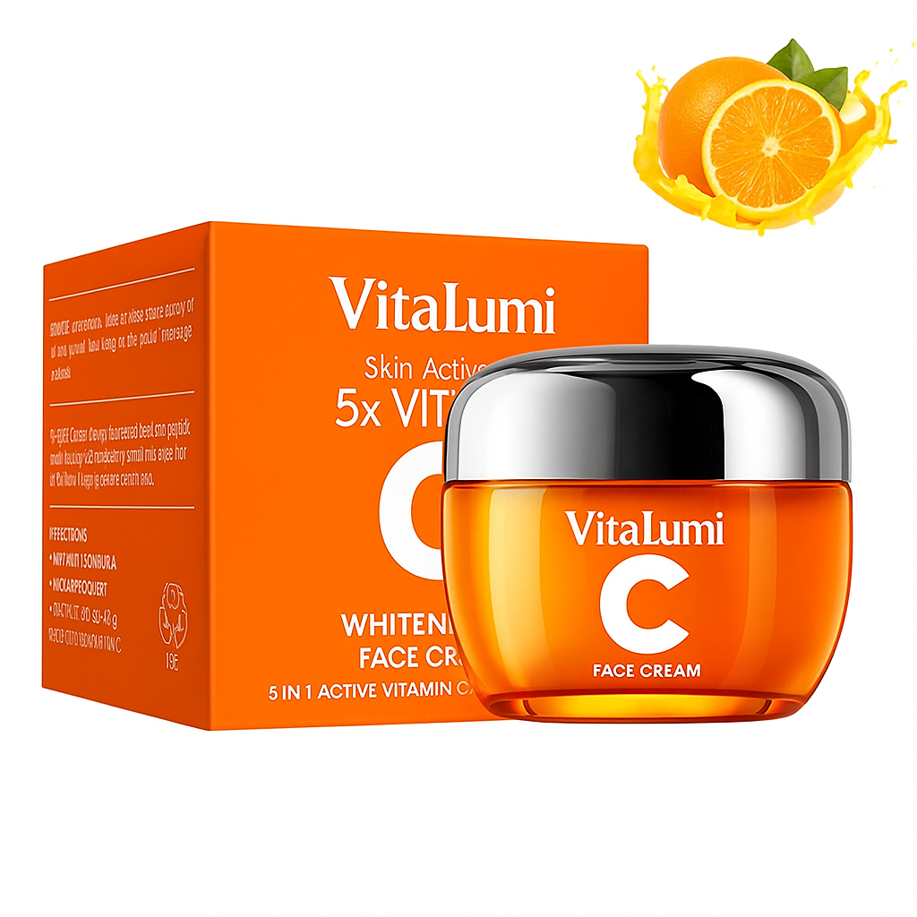 VitaLumi ®  Crema Facial Blanqueadora Iluminadora 5 en 1 con Vitamina C Activa + Niacinamida – Piel Radiante en Cada Aplicación
